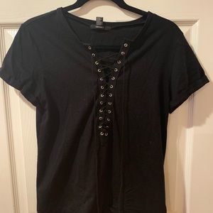 Black Lace Up T Shirt
